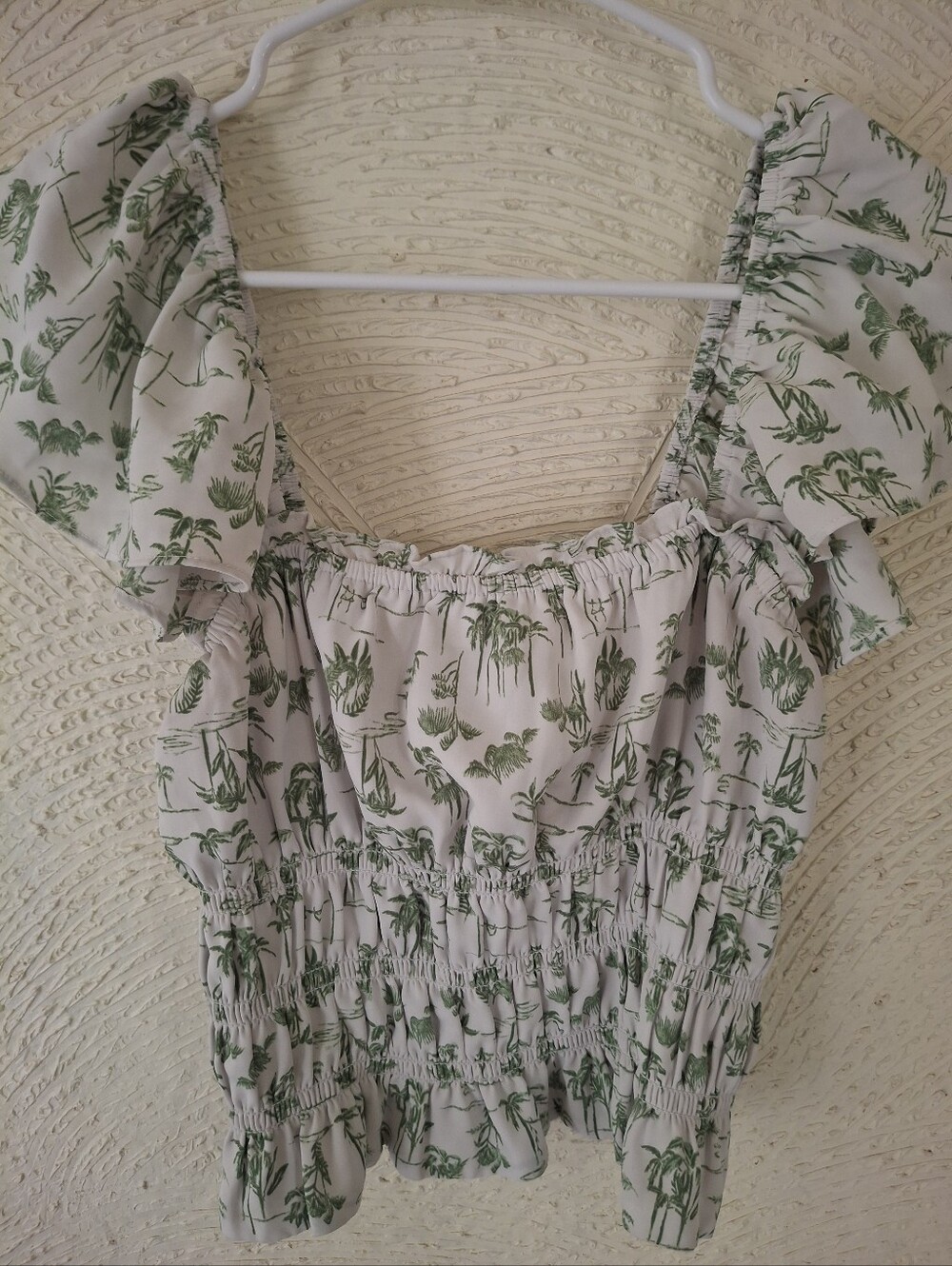 Abercrombie & Fitch White Crop Top with Green Botanical Print
